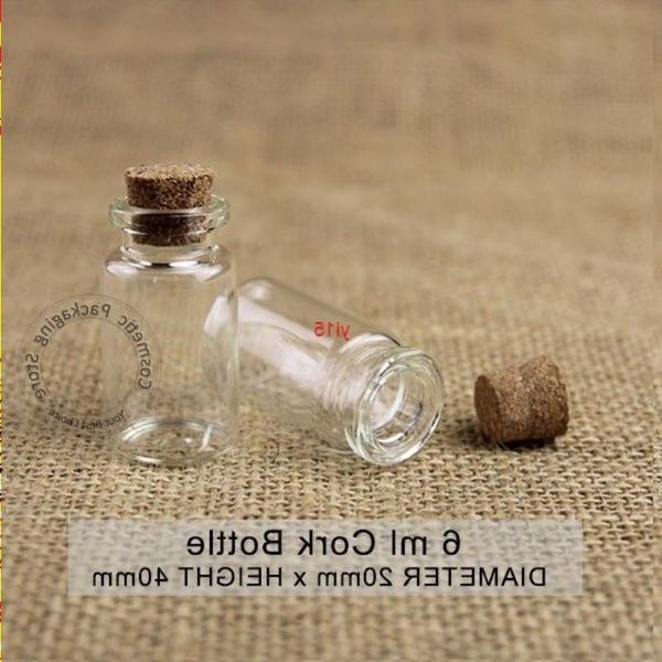 Commercio all'ingrosso 100 pz / lotto Mini 6 ml Bottiglia di vetro Vuoto Tappo di sughero Piccola fiala dei desideri 1 / 5 OZ Vaso regalo Vaso campione Contenitore cosmetico riutilizzabile buono qu Xngi