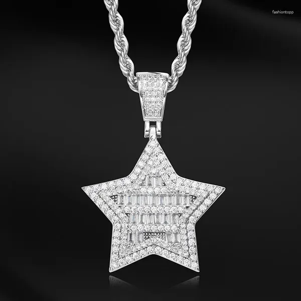 Anhänger Halsketten Glänzende Iced Out Bling Halskette Hip Hop Schmuck Pentagramm Silber Farbe Kubikzircon Männer Frauen Geschenk