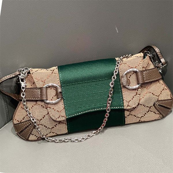 2000er-Jahre-Damen-Designer-Pferdegebiss-Ketten-Umhängetasche, Clutch-Geldbörse, Damenhandtasche, gestepptes Leder, kleine Handtaschen, silberne Schnalle, Satteltasche