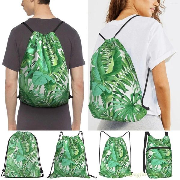 Сумки для покупок Зеленые тропические листья Ii Женский рюкзак на шнурке Тренажерный зал Мужские уличные туристические рюкзаки для тренировок Фитнес Сумка для плавания