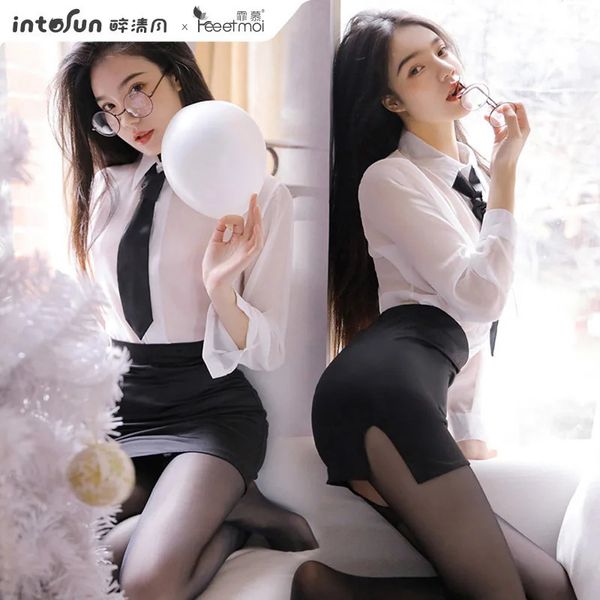 Pigiama sexy Costume da segretaria Vestito porno Ruolo Insegnante Ragazza della scuola Uniforme Office Lady Cosplay Sesso Crotchless Collant 231017