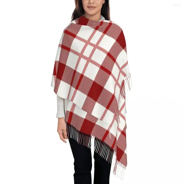 Шарфы Скандинавский красный клетчатый шарф с Рождеством для женщин, зимняя теплая шаль с запахом, длинное вечернее платье с геометрическим узором