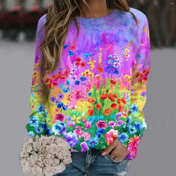 Dames Hoodies Bloem Olieverfschilderij Sweatshirts Kleurrijke bloemen 3D Print Dames Street chic Truien met lange mouwen Top Y2k Dameskleding