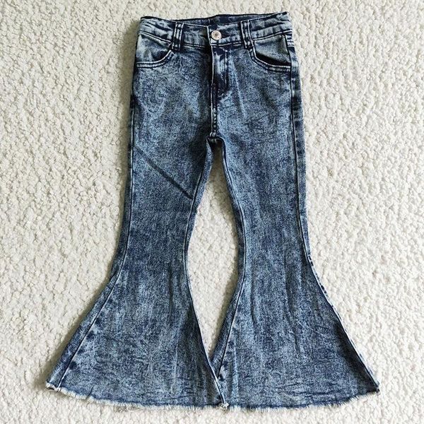 Брюки, джинсы для маленьких девочек, синие брюки для малышей, модные детские весенне-осенние оптовые продажи, контрастные детские джинсы с колокольчиками