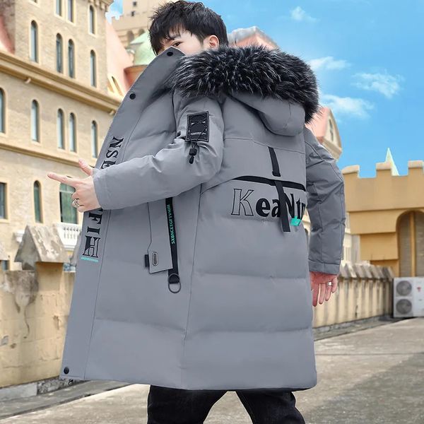 Masculino para baixo parkas inverno trench coat cor sólida com capuz parka jaqueta versão coreana de magro casual longo superior outerwear 231018