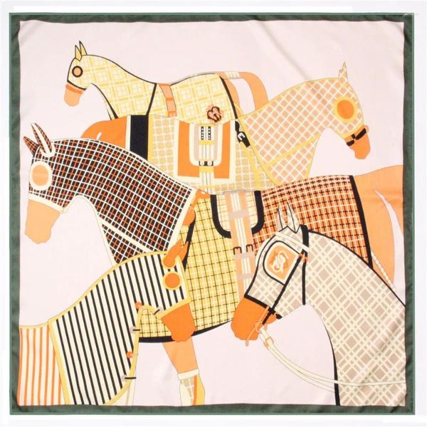 Шарфы 90 см, ручной скрученный шелковый шарф из твила, женские группы лошадей, квадратные накидки, завитые платки, женские банданы, хиджабы