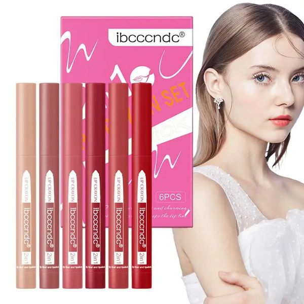 Rossetto Pastello Rossetto Penna per labbra cremosa a 6 colori Longwear Temperamatite incorporato Matita per labbra vellutata nuda Trucco Set regalo Cosmetici 231017