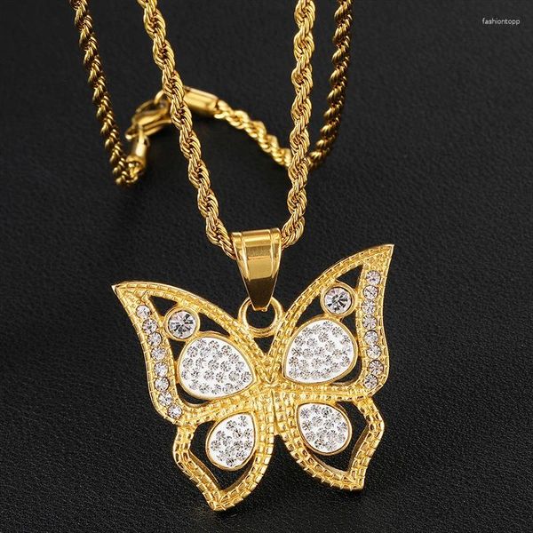 Anhänger Halsketten 1 Hip Hop Schmuck Tier Schmetterling Iced Out Bling Stainess Stahl Anhänger Für Männer Charme Mit Solide Zurück Ketten Geschenk