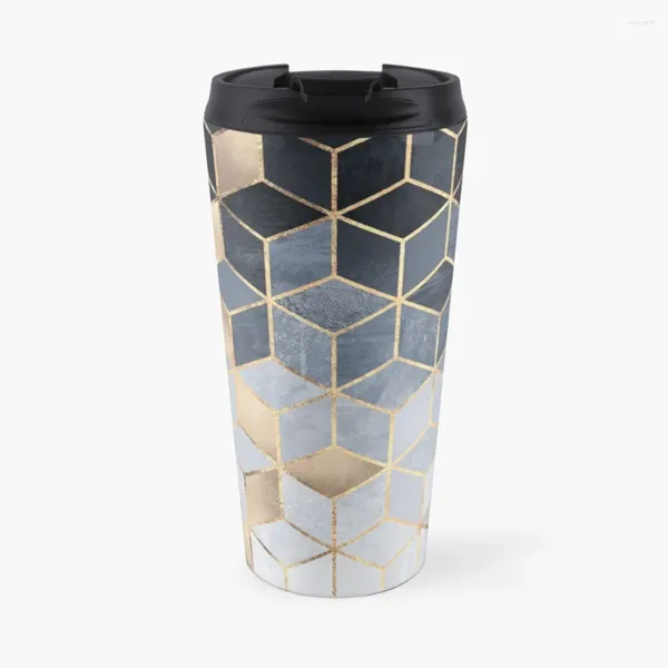 Garrafas de água Soft Blue Gradient Cubes Travel Coffee Mug Espresso Cup