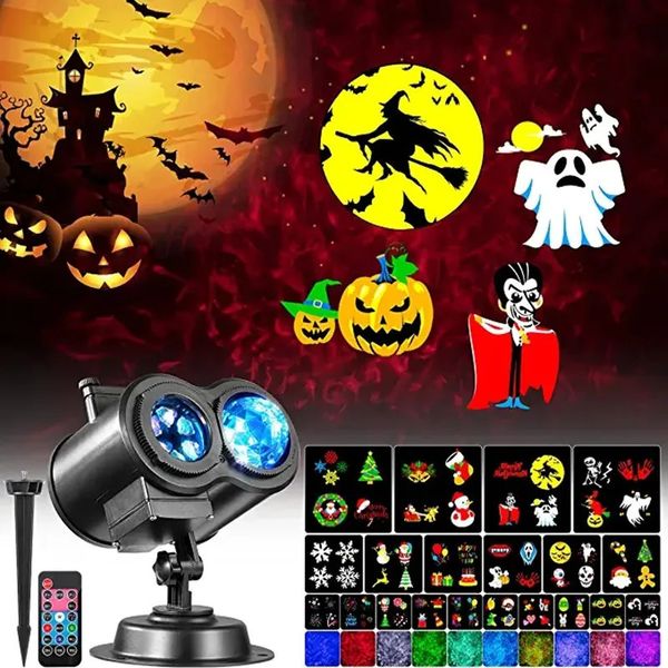 Andere Event-Party-Zubehör, Halloween-Projektor-Lichter, wasserdichte Doppelröhre, 16 Muster, 3D-Ozeanwellen-Rasenlampe für Weihnachten, Halloween-Dekorationen für den Außenbereich, 231017