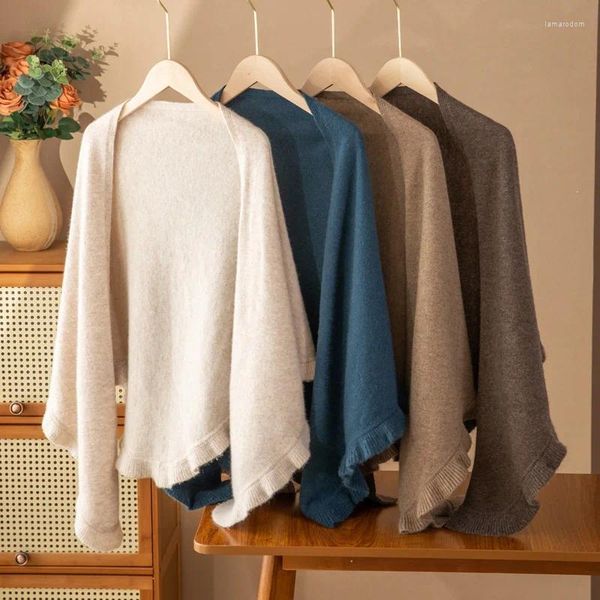 Sciarpe 2023 Scialle invernale in pura lana lavorato a maglia Moda casual Esterno caldo con colori semplici da donna