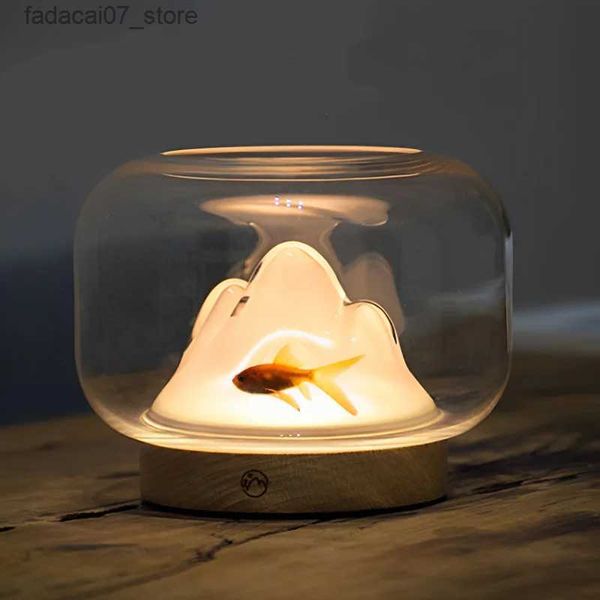 Aquarien Kreative Aquarium Schnee Berg Lampe Glas Fisch Aquarien Wohnzimmer Desktop Dekoration Warmes Licht Mini Aquarium Ornamente YQ231018