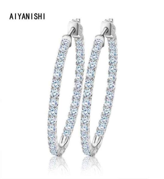 Aiyanishi real 925 prata esterlina clássico grande hoop brincos luxo sona diamante hoop brincos moda simples presentes mínimos 2201087442286
