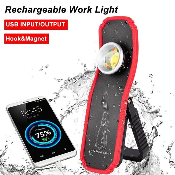 Gadgets ao ar livre lanterna portátil tocha usb recarregável led luz de trabalho magnética cob lanterna pendurado acampamento ao ar livre gancho lâmpada luz de energia 231018