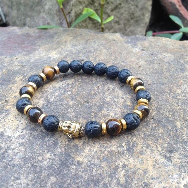 SN0378 machen Sie Ihr eigenes Perlenarmband Mann Tigerauge Gold Buddha Kopf Armband Lave Stein Schmuck Mala Schmuck Armbänder243m