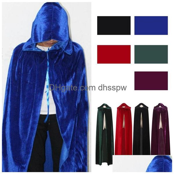 Adt masculino feminino veet com capuz trajes de halloween capa medieval bruxa vampiro mágico capa fantasia vestido cosplay casaco entrega direta