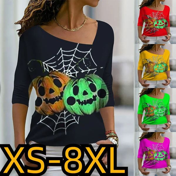 Suéteres femininos Halloween Top V-pescoço Pulôver Todos os dias Moda T-shirt Outono Inverno Mulheres Abóbora Impressão Manga Longa XS-8XL 231017