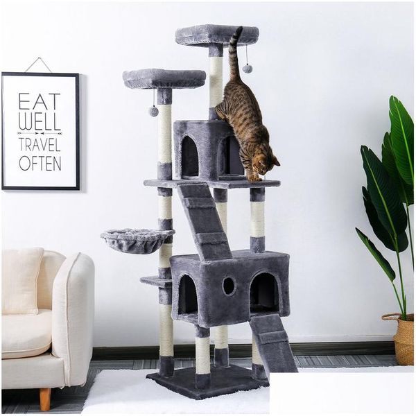 Arranhadores de móveis para gatos Arranhadores de móveis para gatos 180cm Árvore de nível mti para s com poleiros aconchegantes Estrutura de escalada estável Scrat Dhgarden Dhjqz