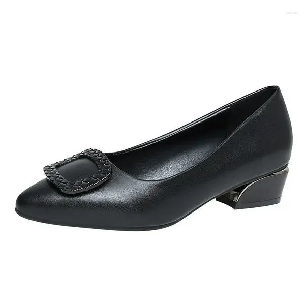 Sapatos de vestido Sapatos Femininos Mulheres Casual Apontou Toe Preto Patente Couro Primavera Verão Deslizamento No Salto Quadrado Senhora Bege Bombas F1247