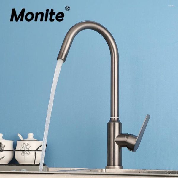 Rubinetti da cucina Monite può ruotare il rubinetto Pistola grigia con beccuccio per montaggio su piano e getto freddo Uscita acqua Miscelatori monoforo