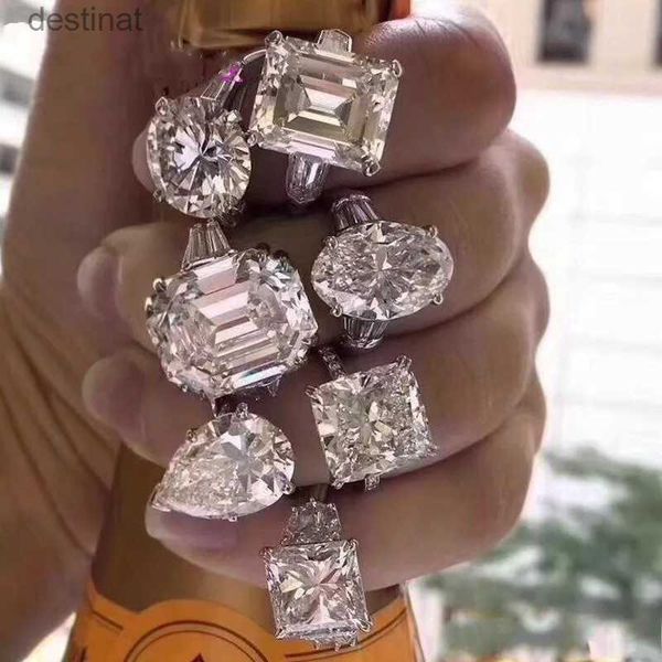 Anel Solitaire 7 Estilos Promessa 6ct Laboratório Anel de Diamante 925 Prata Esterlina Jóias Noivado Aliança de Casamento Anéis para Mulheres Homens Partido acessórioL231018