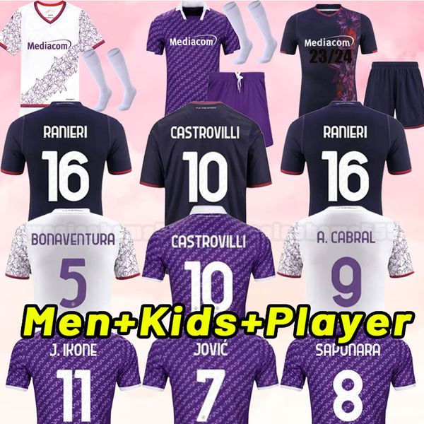 2023 2024 FIORENTINA Fußballtrikots JOVIC CASTROVILLI J IKONE CALLEJON PRINCE GONZALEZ 23 243 Fiorentina Fußballtrikots VLAHOVIC maillot de foot Männer Kinder komplette Kits