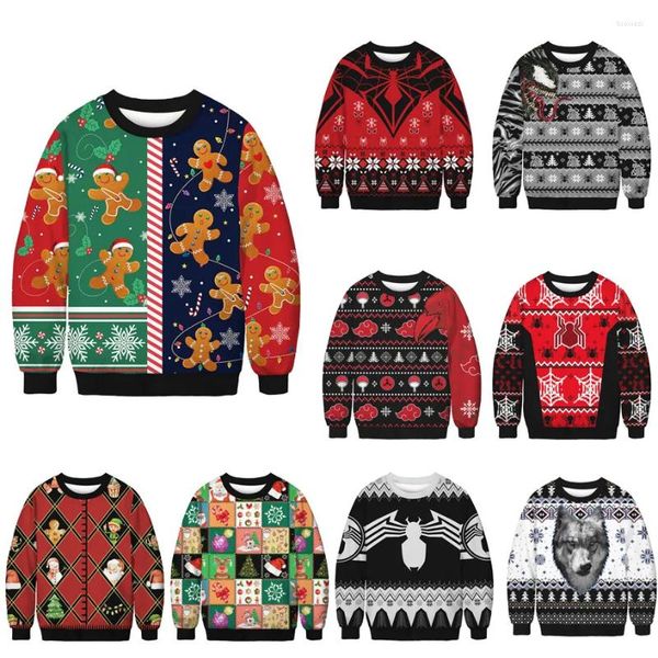 Suéteres femininos Mulheres Homens Engraçado Biscoito Flocos de Neve Elf Feio Suéter de Natal 3D Jumpers Pulôver Tops Feriado Festa de Natal Roupas 2XL