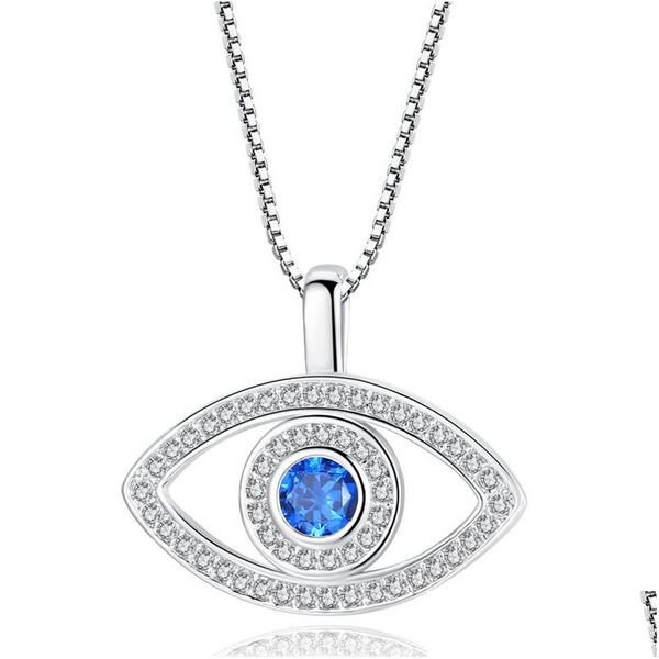 Colares Pingente Azul Evil Eye Pingente Colar Luxo Cristal Cz Clavícula Sier Rose Gold Jóias Terceiro Zircão Moda Aniversário Jóias Dhfam