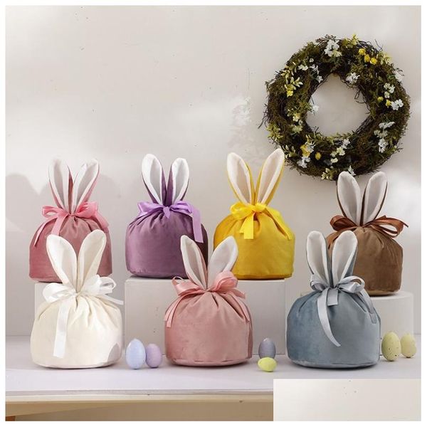 Bomboniera all'ingrosso Decorazione pasquale Borsa regalo per caramelle Secchio Dstring Veet Bunny Basket Consegna a domicilio Forniture festive per giardino Ev Dh4Wf