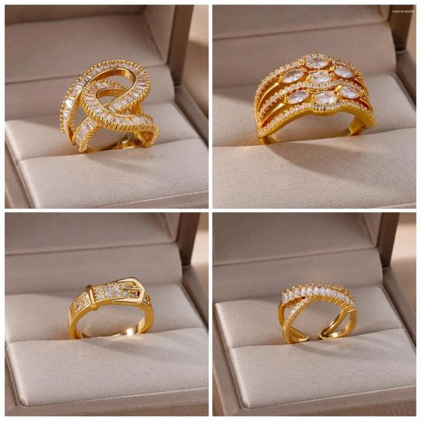 Кольца кластера из нержавеющей стали с цирконием и крестом для женщин, позолоченное кольцо, корейская мода, обручальное кольцо, эстетический ювелирный подарок, оптовая продажа