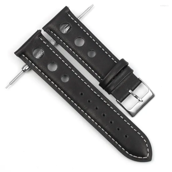 Uhrenarmbänder von Onthelevel, handgefertigt, atmungsaktiv, 18 mm, 20 mm, 22 mm, 24 mm, echtes Leder, schwarz, weiches Wist-Armband