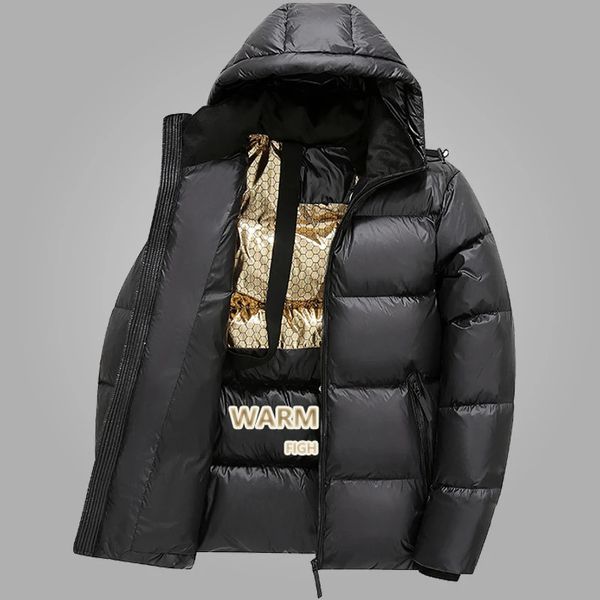 Männer Daunen Parkas Mode 2023 Winter Jacke Schwarz Gold Warme Mit Kapuze CottonPadded Jacken Outwear Luxus Marke Mäntel Mann Lose dicke 231018