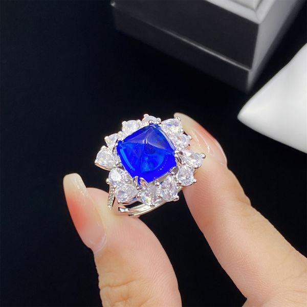 Moda feminina anel de casamento jóias imitação safira açúcar torre azul cristal zircão diamante abertura anel namorada festa aniversário presente ajustável