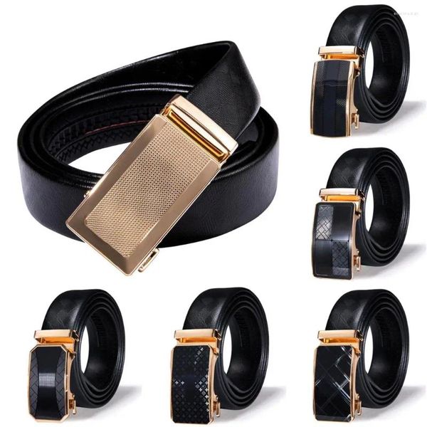 Cintos de ouro fivela automática 2023 homens preto genuíno couro catraca cinto para homens vestido jean festa de casamento hi-tie designer