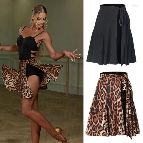 Stage Wear Leopardo nero One Piece Wrap Gonna latina Donna Gonne da ballo per sala da ballo Samba Tango Chacha Latino Dancing SL9033