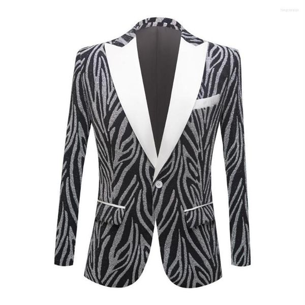 Ternos masculinos brilhando padrão zebra terno jaqueta cantor anfitrião palco concerto blazer formal único botão fino ajuste smoking294l