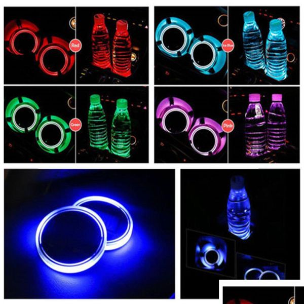 2X Auto LED Licht Tasse Halter Motiv Innen USB Colorf Atmosphäre Lichter Lampe Trinken Anti-Slip Matte Produkte Drop Lieferung dhvt2
