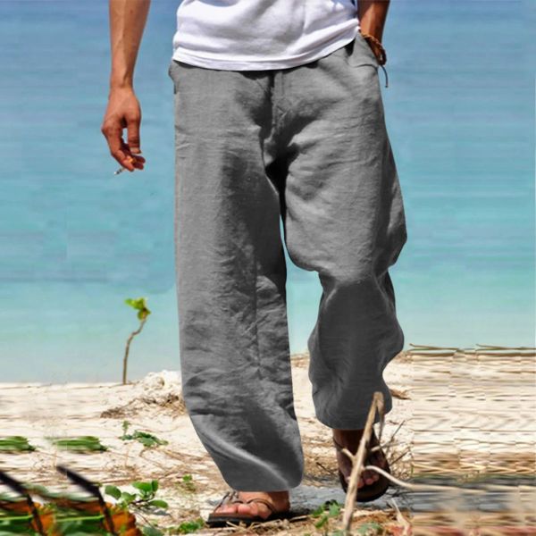 Pantaloni da uomo in canapa di cotone elastico in vita con coulisse allentata pantaloni da spiaggia estivi pantaloni da yoga da jogging dritti da uomo