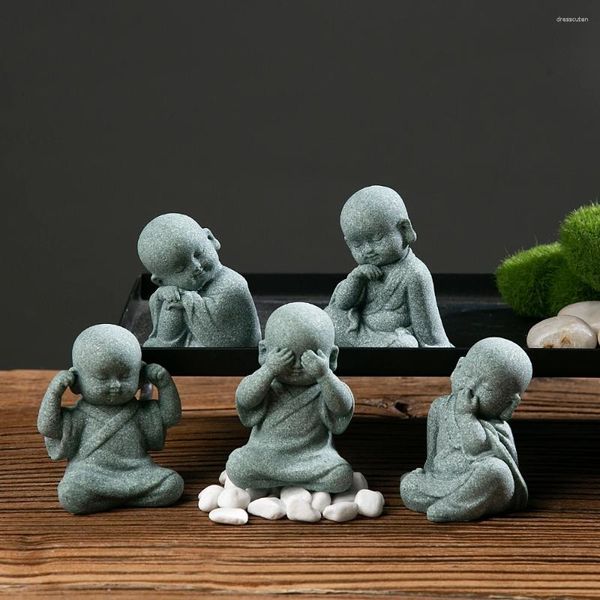 Estatuetas decorativas zen bonsai jardim acessório ornamentos arenito artesanato escultura bonito mini monge estatueta estátua de buda do bebê
