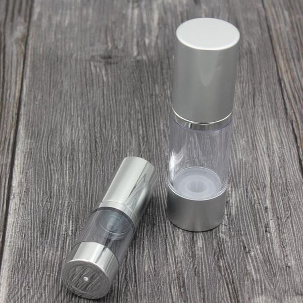 Garrafa mal ventilada cosmética vazia de prata 15ml 30ml 50ml garrafas plásticas recarregáveis portáteis da bomba para a essência líquida da loção vqxpd tfahl