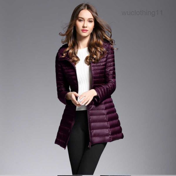 2023Navy / rosso / viola / nero Inverno Plus Size Piumini lunghi da donna Ultra leggero Piumino d'anatra Cappotto Piumino Slim Autunno Parka da donna