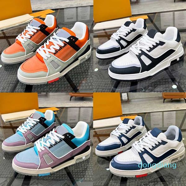 Abloh Trainer Sneakers Lüks Marka Sıradan Ayakkabı Buzlu Doku Buzağı Calfskin Jel Enjekte Kauçuk Dış Tabanı Çift Moda Spor Ayakkabıları 35-46