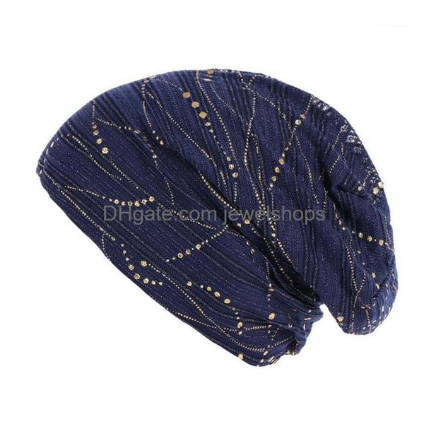 Beanie / Skull Caps Beanie / Skl Caps Verão Beanies para Mulheres Algodão Estiramento Turbante Chapéu Fino Laço Respirável Cap Cross Bonnet Chemo L0406 Dhwy9