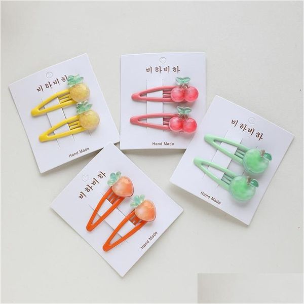 Acessórios de cabelo 2 pçs / lote verão frutas melancia grampo de cabelo laranja abacaxi hairpins cenoura banana pinos acessórios para bebê, crianças ma dhchy