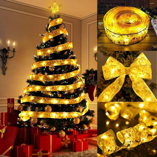 Dizeler Noel dekorasyon Led Şerit Peri Işıklar Ağaç Süsleri Ana Sayfa 2023 DIY Bows Light String Navidad Yıl 2024