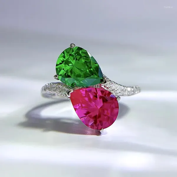 Anelli a grappolo Primavera Qiaoer Prodotto Argento 925 Importato Diamante ad alto tenore di carbonio 7 9 Anello verde rosa Moda femminile Versatile