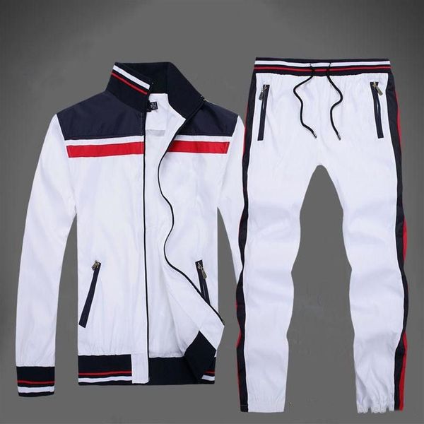 Outono masculino completo zip agasalho masculino esporte terno branco barato moletom e calça terno com capuz e calça conjunto moletom men227x