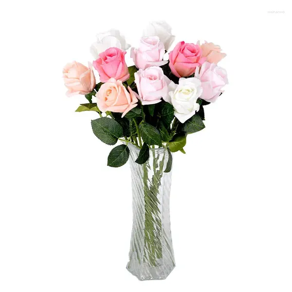 Fiori decorativi Rose artificiali Fiore realistico Tocco reale Rosa di seta Singolo fiore finto Bouquet a stelo lungo Festa di nozze a casa