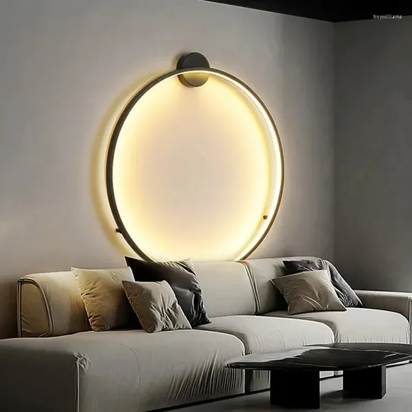 Lâmpadas de parede criativa LED círculo lâmpada de fundo casa decoração interior arandelas sala de estar hall el luzes de cabeceira luz preta
