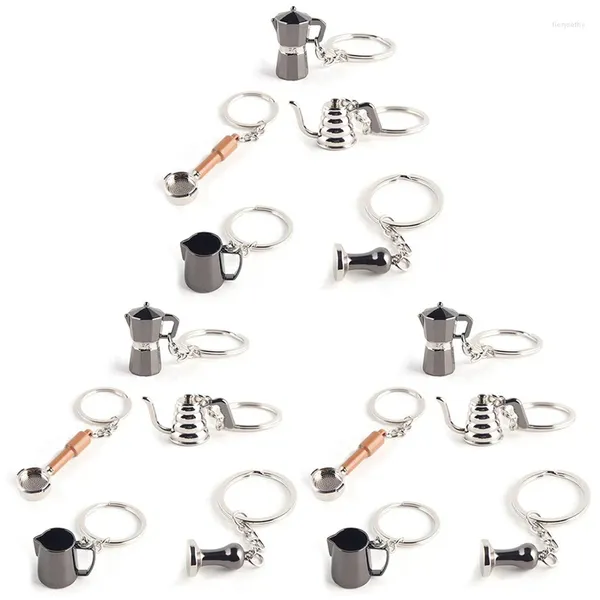 Schlüsselanhänger 15 stücke Kreative Barista Kaffee Tamper Schlüsselbund Espresso Siebträger Moka Pitcher Schlüsselring Tragbare Zubehör Geschenk